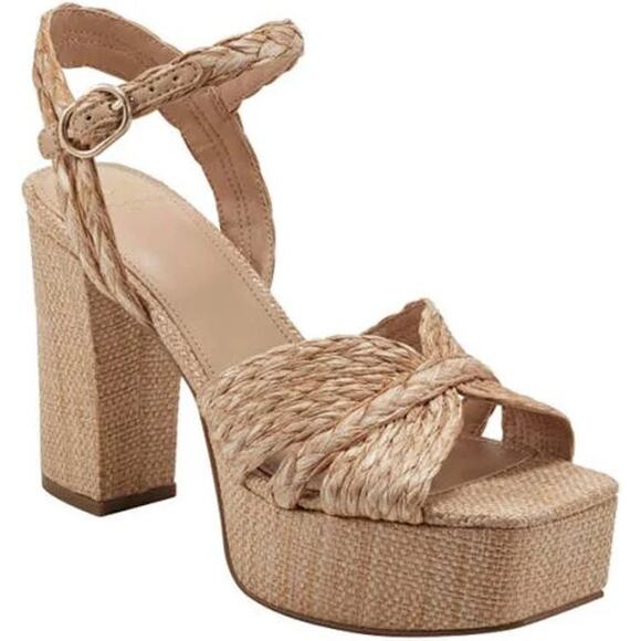 Marc Fisher LTD Michela Braided Raffia Platform Sandals In Natural 101 sz 10 - Picture 1 of 8
